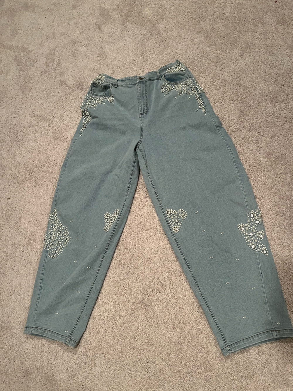 Embellished Women's Jeans in Light Wash Green